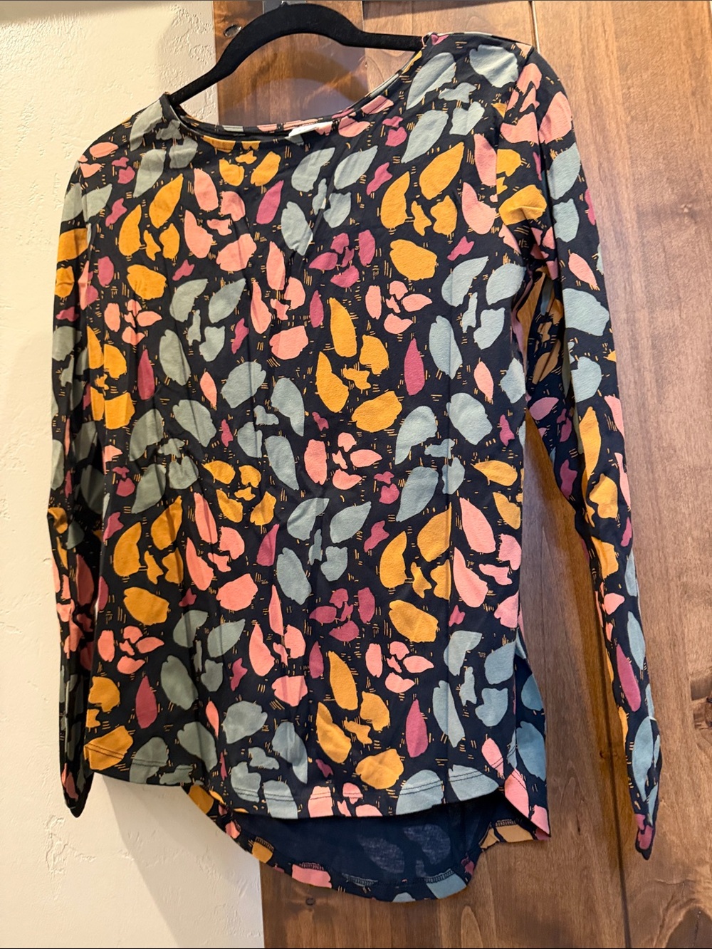 Skunkfunk Black Long-Sleeve Top with Pink, Yellow, Blue & Green Abstract Print